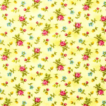 Tela patchwork Forever Love Flora florecitas sobre amarillo