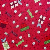 Tela patchwork de Navidad Festive Fun regalos sobre rojo 1