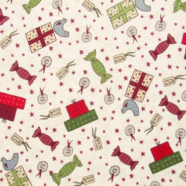 Tela patchwork de Navidad Festive Fun regalos sobre blanco