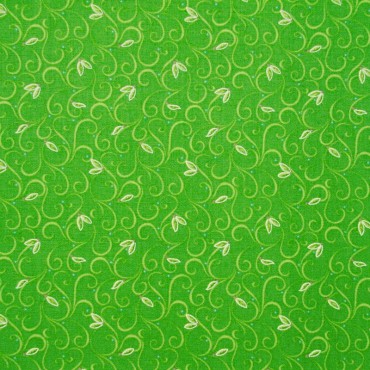 Tela patchwork de Navidad Sparkle filigranas y hojitas en verde