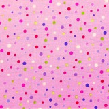Tela patchwork topitos de colores sobre rosa chicle 1